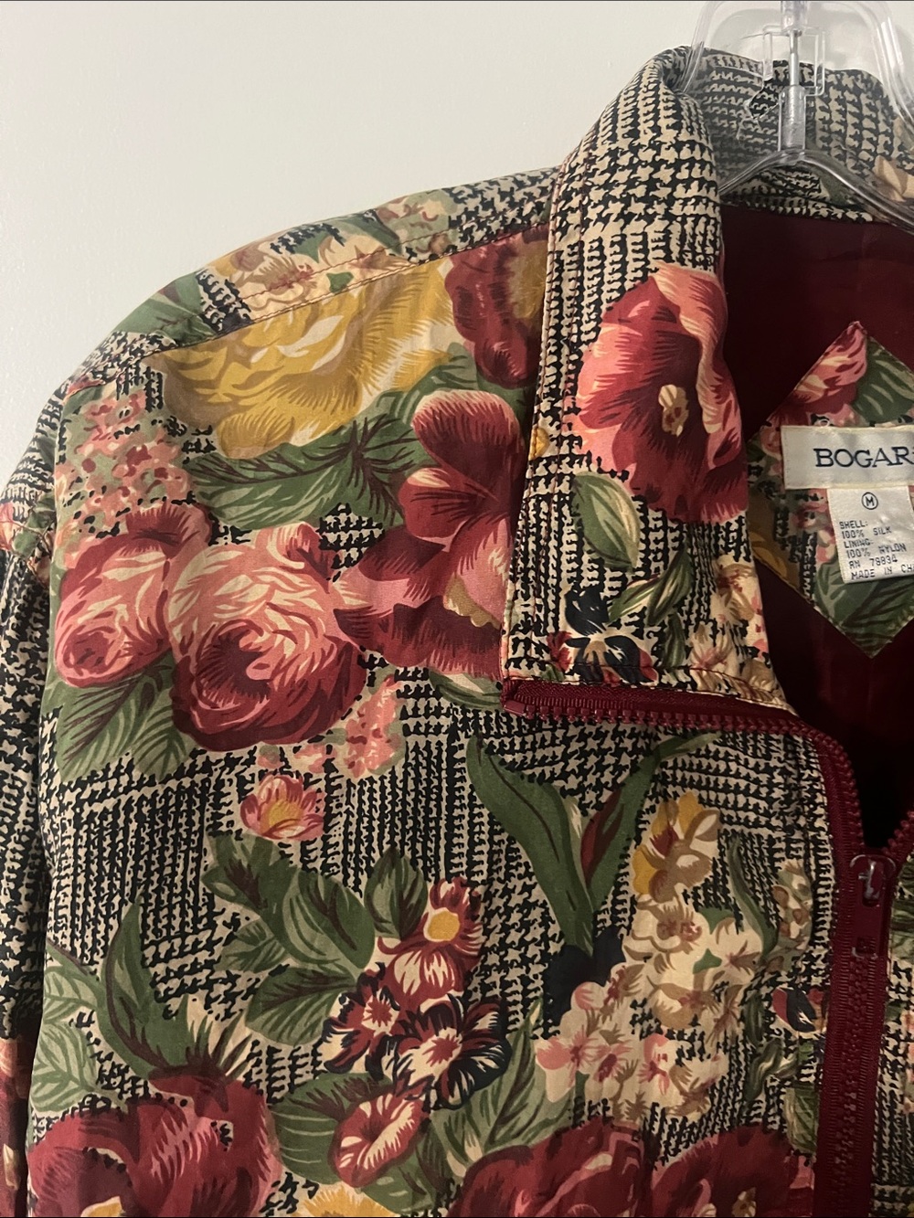 Vintage 90s Bogari Floral 100% Silk Zip Up Bomber Jacket Size Medium - Picture 6 of 8